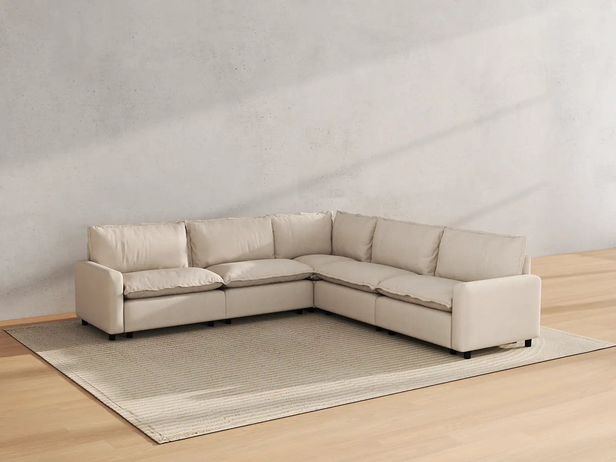 Modular Cero Modular Sectionals | 5-Piece Beige Linen Large Space V-Shaped Sectionals 5-Seater