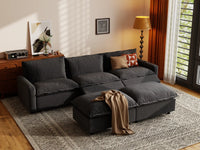 Modular Cero Reclining Sectionals | 5-Piece Grey Linen Grand Estate U-Shaped Sectionals 3-Seater with 2-Ottomans
