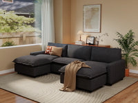Modular Cero Modular Sectionals | 5-Piece Grey Linen Grand Estate U-Shaped Sectionals 3-Seater with 2-Ottomans