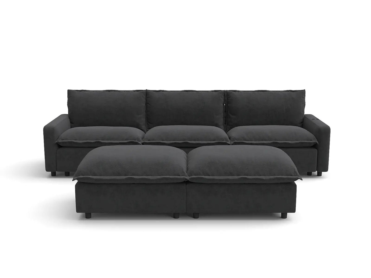 Modular Cero Reclining Sectionals | 5-Piece Grey Linen Grand Estate U-Shaped Sectionals 3-Seater with 2-Ottomans