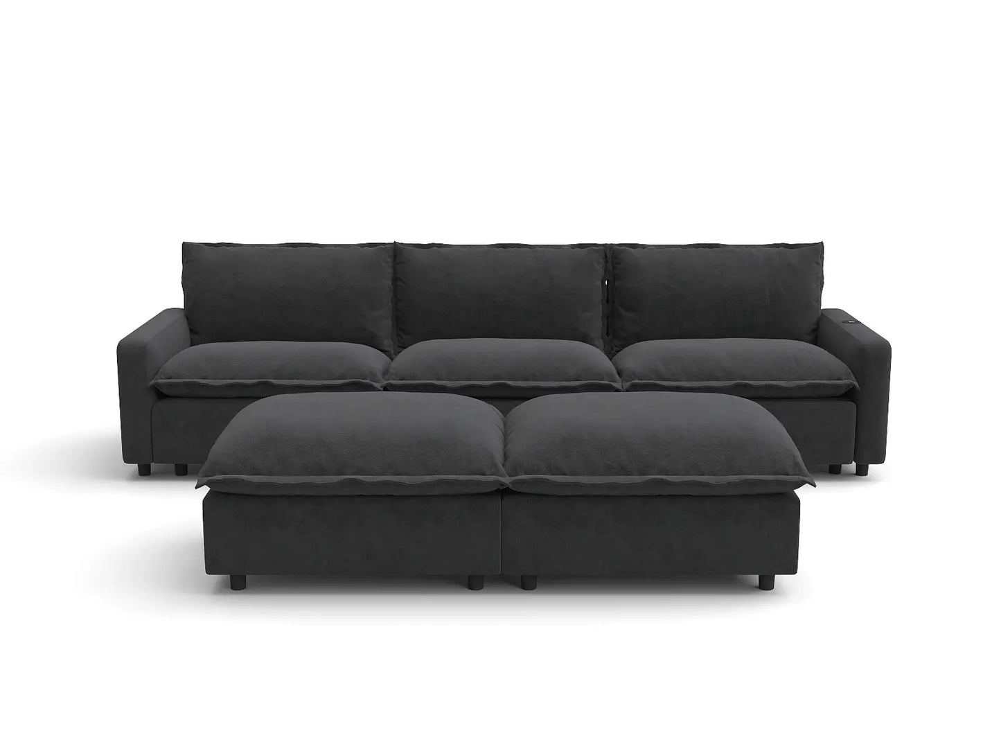 Modular Cero Reclining Sectionals | 5-Piece Grey Linen Grand Estate U-Shaped Sectionals 3-Seater with 2-Ottomans