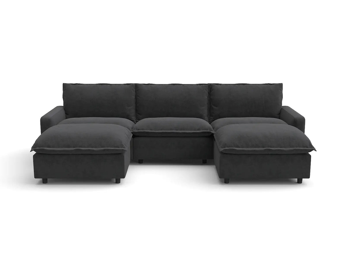 Modular Cero Modular Sectionals | 5-Piece Grey Linen Grand Estate U-Shaped Sectionals 3-Seater with 2-Ottomans
