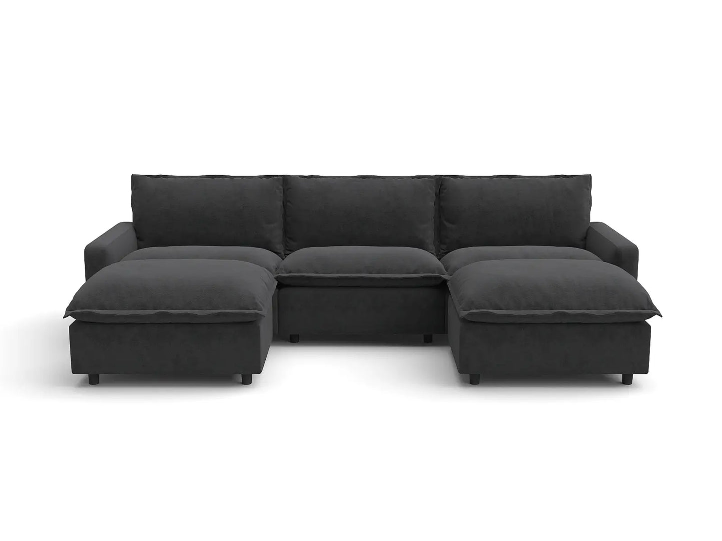 Modular Cero Modular Sectionals | 5-Piece Grey Linen Grand Estate U-Shaped Sectionals 3-Seater with 2-Ottomans