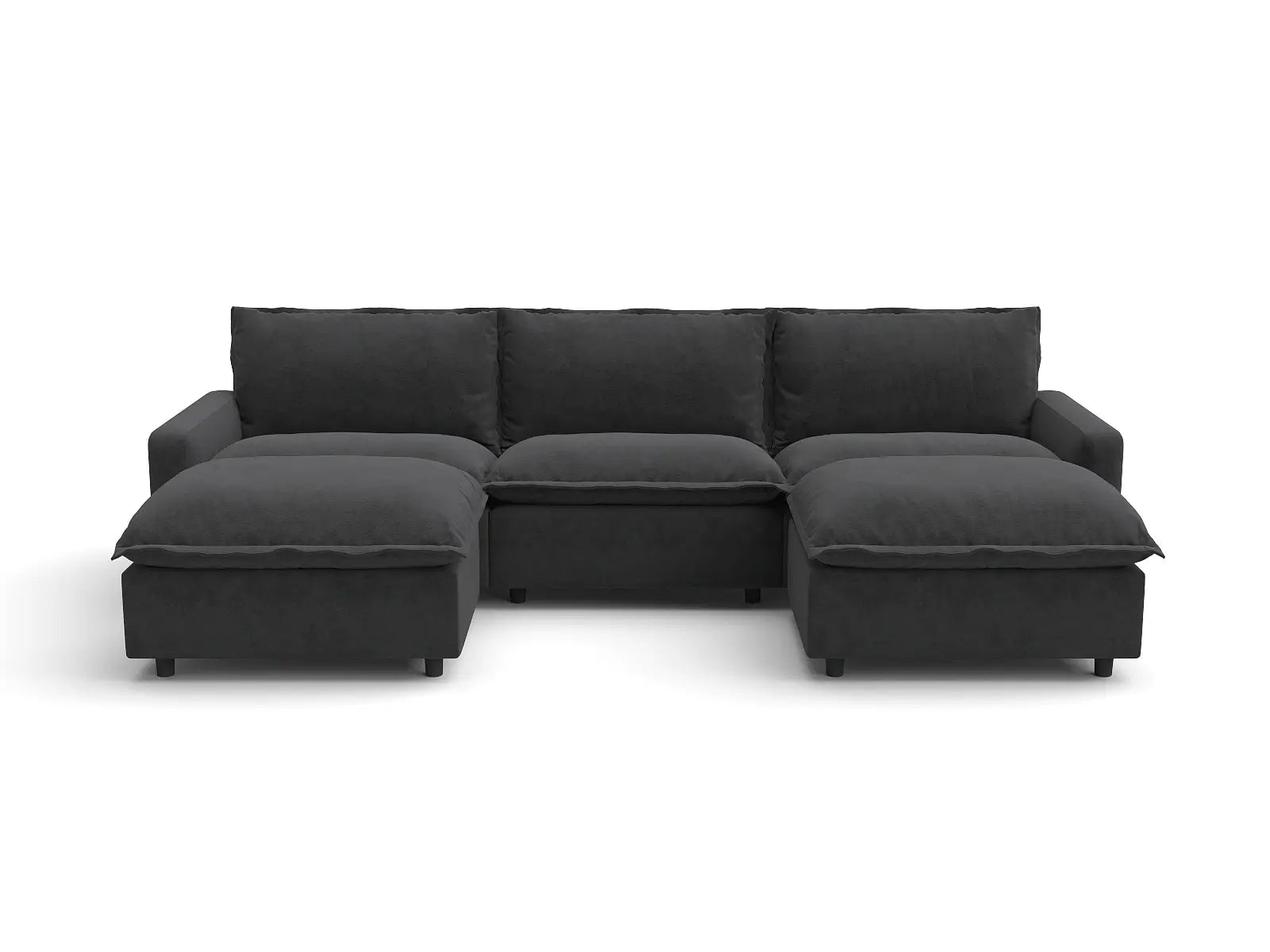 Modular Cero Sectional Modular Couch | 5-Piece Grey Linen Grand Estate U-Shaped Sectionals 3-Seater with 2-Ottomans