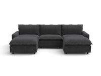 Modular Cero Modular Sectionals | 5-Piece Grey Linen Grand Estate U-Shaped Sectionals 3-Seater with 2-Ottomans