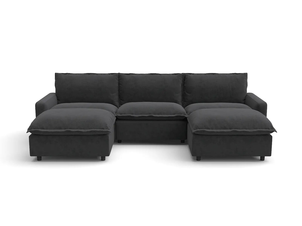Modular Cero Reclining Sectionals | 5-Piece Grey Linen Grand Estate U-Shaped Sectionals 3-Seater with 2-Ottomans