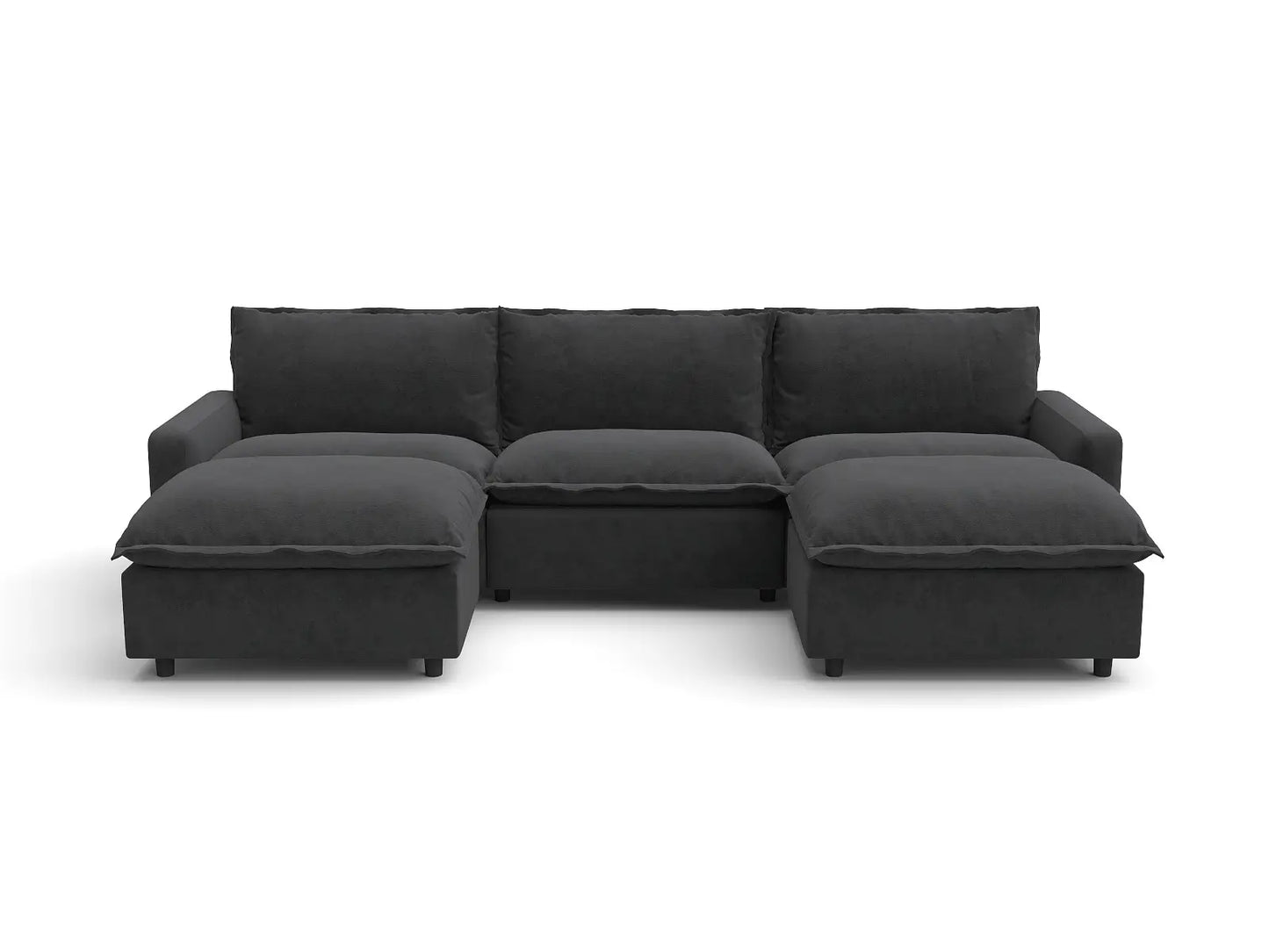 Modular Cero Reclining Sectionals | 5-Piece Grey Linen Grand Estate U-Shaped Sectionals 3-Seater with 2-Ottomans