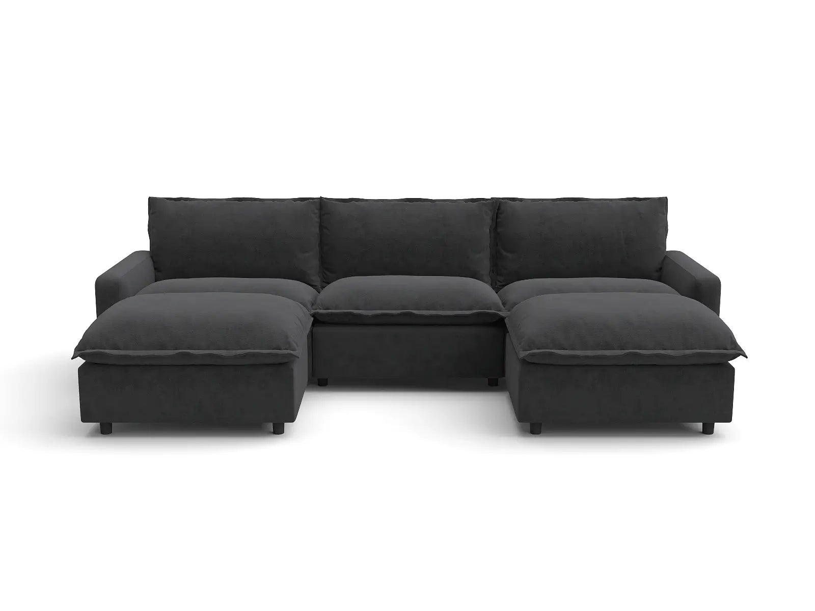 Modular Cero U Shaped Sectional Recliner | 5-Piece Grey Linen Grand Estate U-Shaped Sectionals 3-Seater with 2-Ottomans