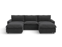 Modular Cero Reclining Sectionals | 5-Piece Grey Linen Grand Estate U-Shaped Sectionals 3-Seater with 2-Ottomans
