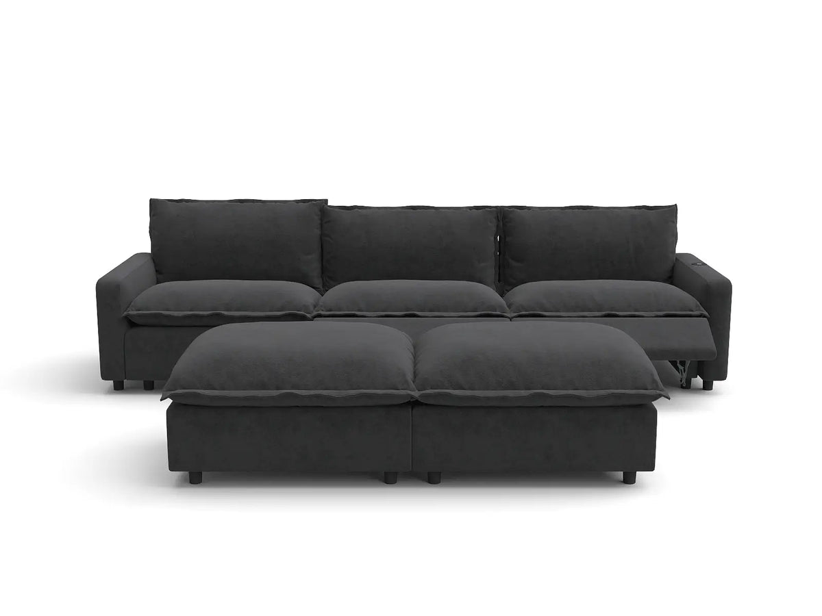 Modular Cero Reclining Sectionals | 5-Piece Grey Linen Grand Estate U-Shaped Sectionals 3-Seater with 2-Ottomans