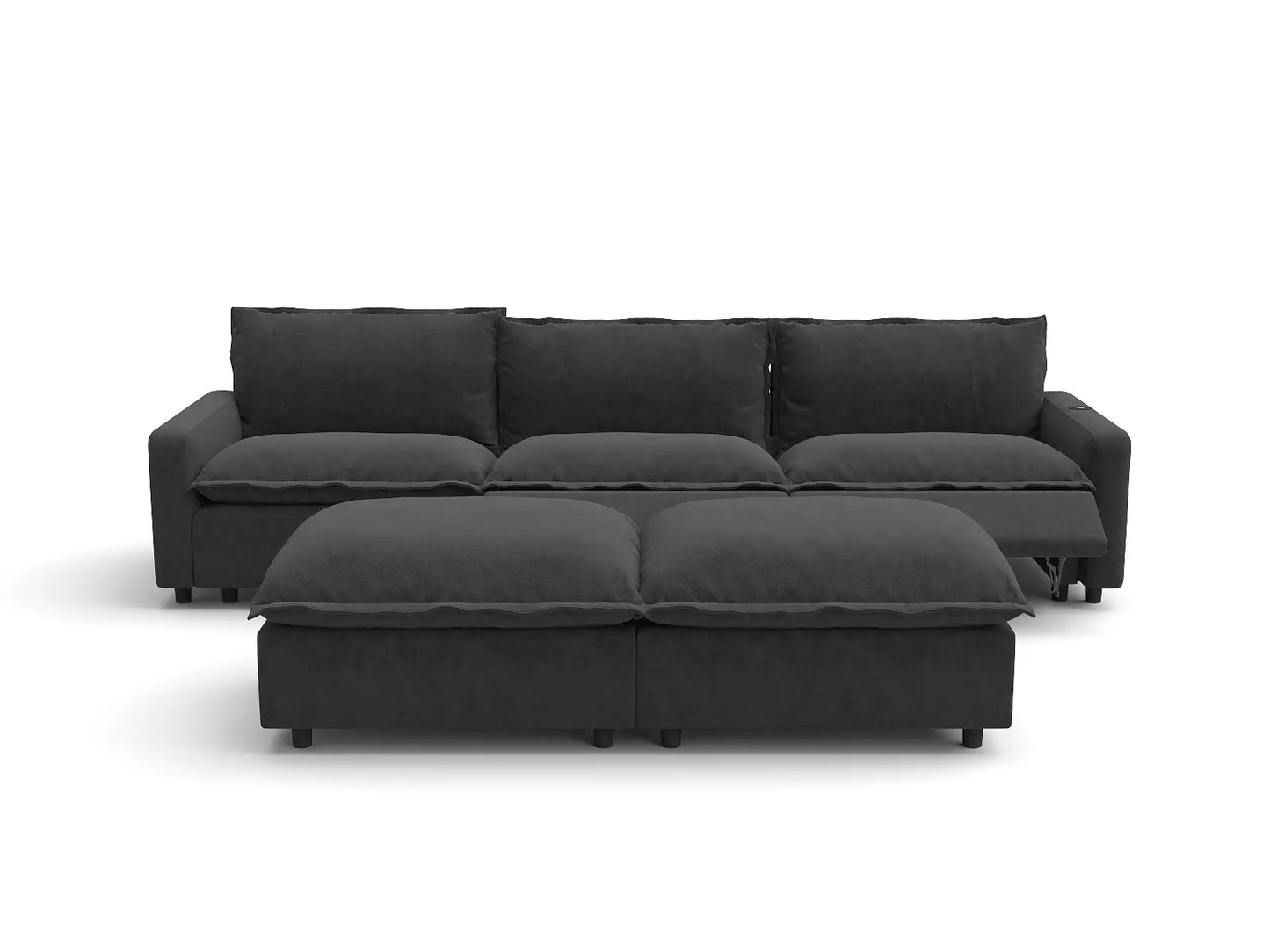 Modular Cero Reclining Sectionals | 5-Piece Grey Linen Grand Estate U-Shaped Sectionals 3-Seater with 2-Ottomans