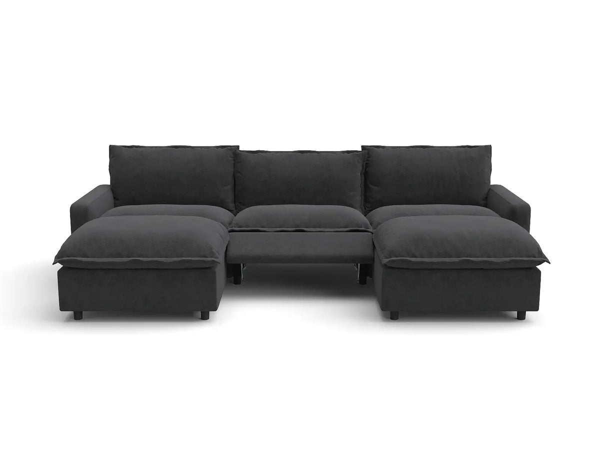 Modular Cero Reclining Sectionals | 5-Piece Grey Linen Grand Estate U-Shaped Sectionals 3-Seater with 2-Ottomans