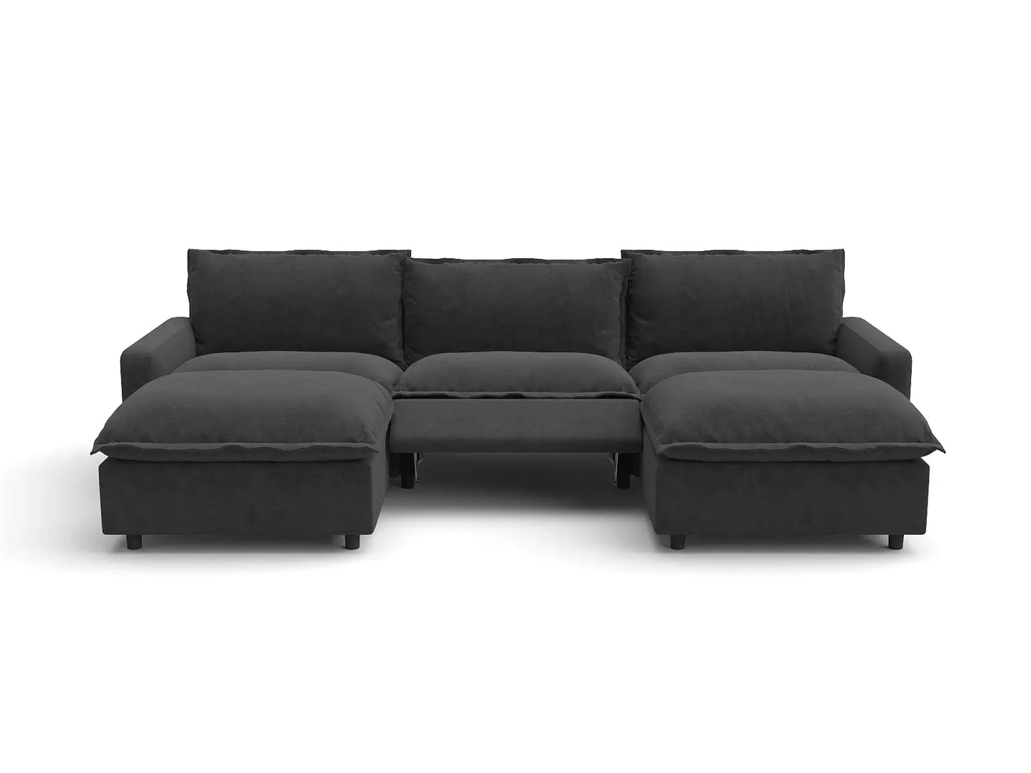Modular Cero Reclining Sectionals | 5-Piece Grey Linen Grand Estate U-Shaped Sectionals 3-Seater with 2-Ottomans
