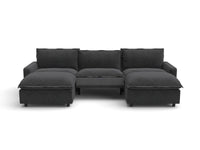 Modular Cero Reclining Sectionals | 5-Piece Grey Linen Grand Estate U-Shaped Sectionals 3-Seater with 2-Ottomans