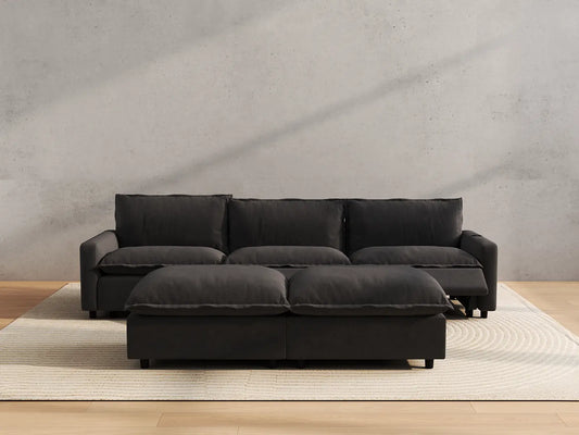 Modular Cero Reclining Sectionals | 5-Piece Grey Linen Grand Estate U-Shaped Sectionals 3-Seater with 2-Ottomans