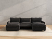 Modular Cero Reclining Sectionals | 5-Piece Grey Linen Grand Estate U-Shaped Sectionals 3-Seater with 2-Ottomans