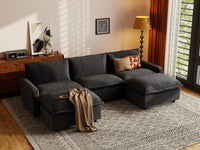 Modular Cero Modular Sectionals | 5-Piece Grey Linen Grand Estate U-Shaped Sectionals 3-Seater with 2-Ottomans