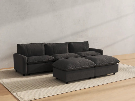 Modular Cero Reclining Sectionals | 5-Piece Grey Linen Grand Estate U-Shaped Sectionals 3-Seater with 2-Ottomans