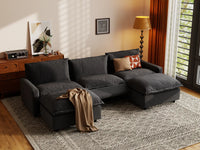 Modular Cero Reclining Sectionals | 5-Piece Grey Linen Grand Estate U-Shaped Sectionals 3-Seater with 2-Ottomans