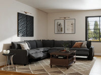 Modular Cero Reclining Sectionals | 5-Piece Grey Linen Grand Estate V-Shaped Sectionals 5-Seater