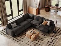 Modular Cero Reclining Sectionals | 5-Piece Grey Linen Grand Estate V-Shaped Sectionals 5-Seater