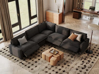 Modular Cero Reclining Sectionals | 5-Piece Grey Linen Grand Estate V-Shaped Sectionals 5-Seater
