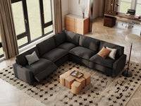 Modular Cero Reclining Sectionals | 5-Piece Grey Linen Grand Estate V-Shaped Sectionals 5-Seater