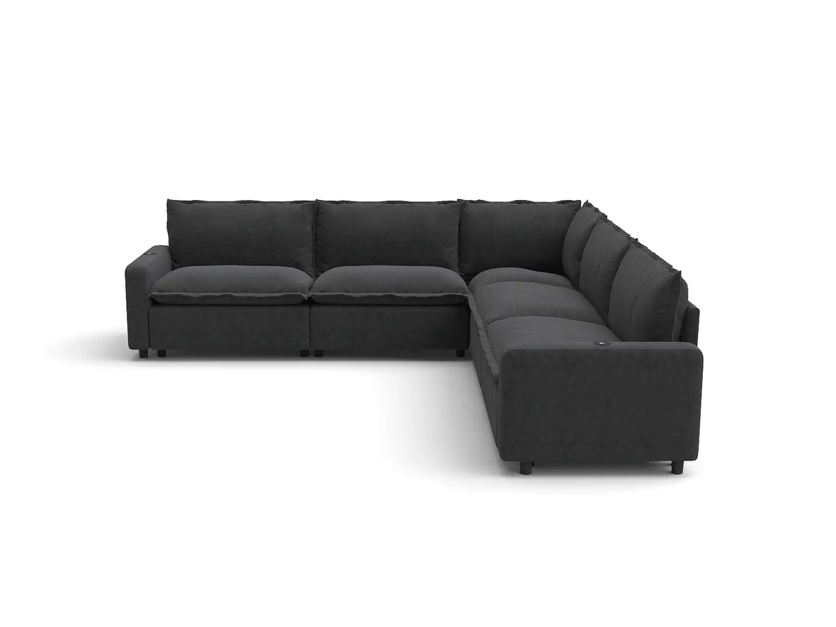Modular Cero Reclining Sectionals | 5-Piece Grey Linen Grand Estate V-Shaped Sectionals 5-Seater