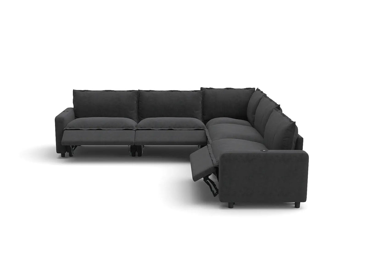 Modular Cero Reclining Sectionals | 5-Piece Grey Linen Grand Estate V-Shaped Sectionals 5-Seater