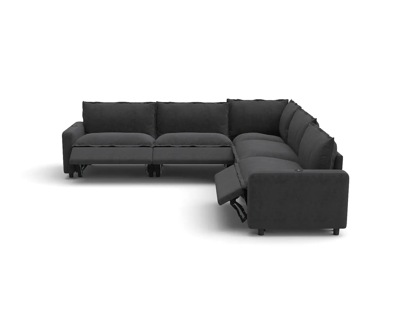 Modular Cero Reclining Sectionals | 5-Piece Grey Linen Grand Estate V-Shaped Sectionals 5-Seater