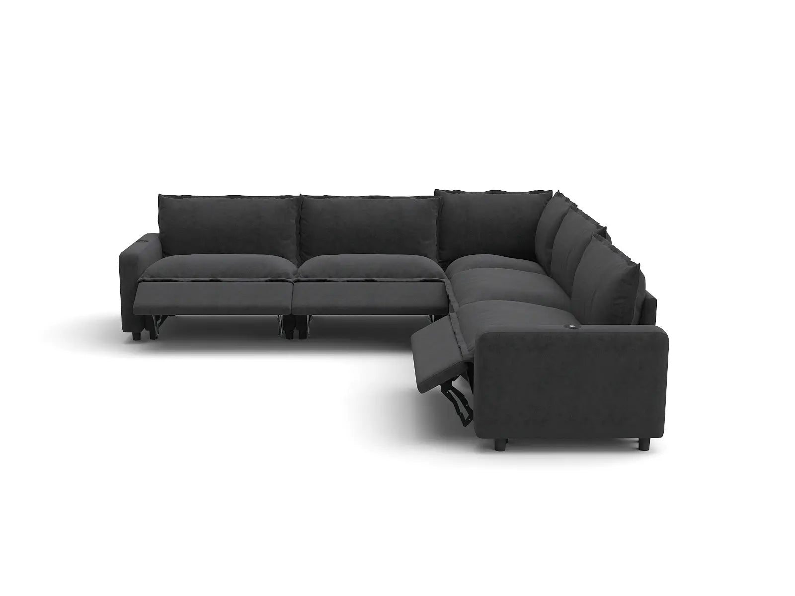 Modular Cero Reclining Sectionals | 5-Piece Grey Linen Grand Estate V-Shaped Sectionals 5-Seater