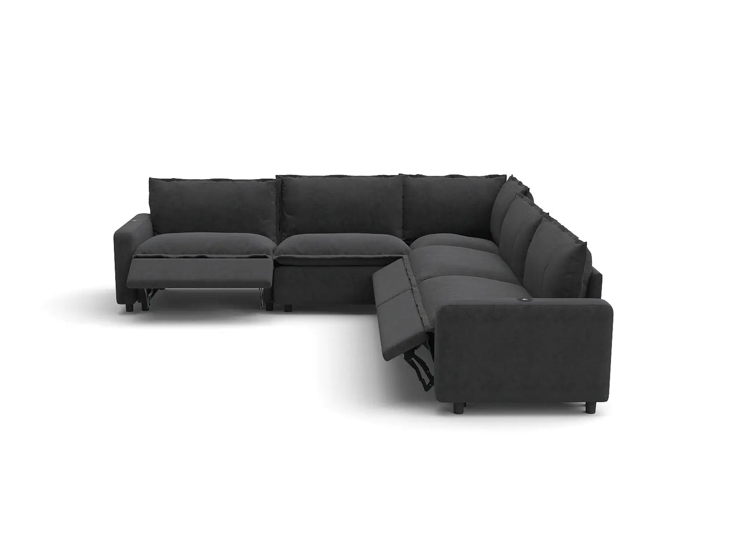 Modular Cero Reclining Sectionals | 5-Piece Grey Linen Grand Estate V-Shaped Sectionals 5-Seater