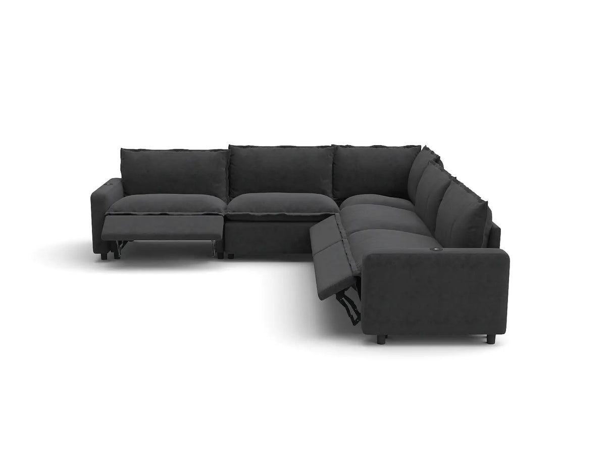 Modular Cero Reclining Sectionals | 5-Piece Grey Linen Grand Estate V-Shaped Sectionals 5-Seater