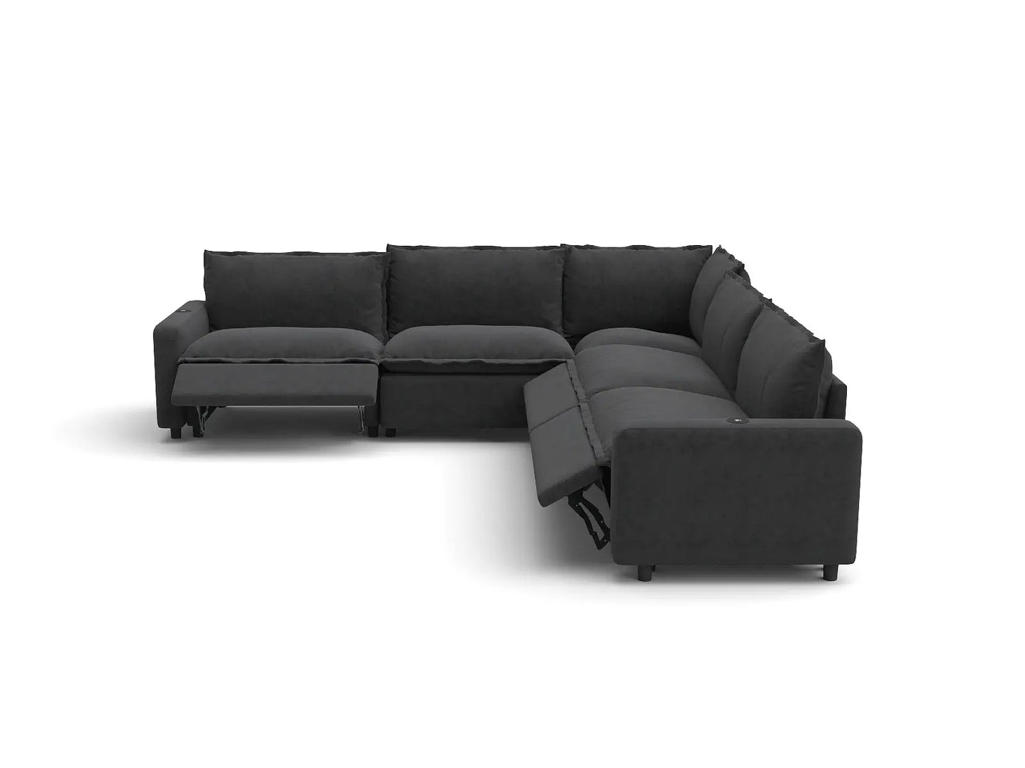 Modular Cero Reclining Sectionals | 5-Piece Grey Linen Grand Estate V-Shaped Sectionals 5-Seater