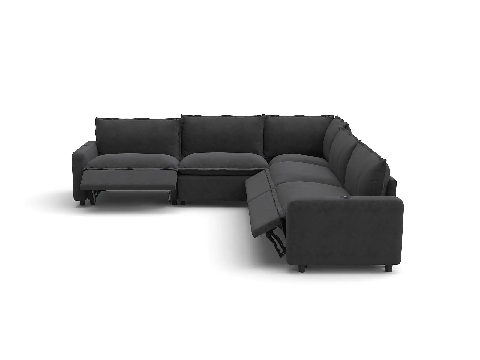 Modular Cero Reclining Sectionals | 5-Piece Grey Linen Grand Estate V-Shaped Sectionals 5-Seater