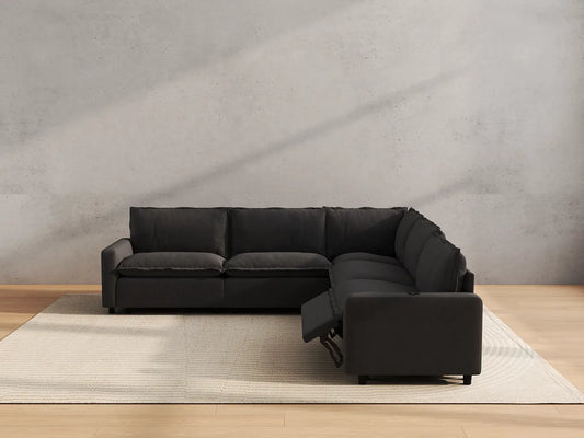 Modular Cero Reclining Sectionals | 5-Piece Grey Linen Grand Estate V-Shaped Sectionals 5-Seater