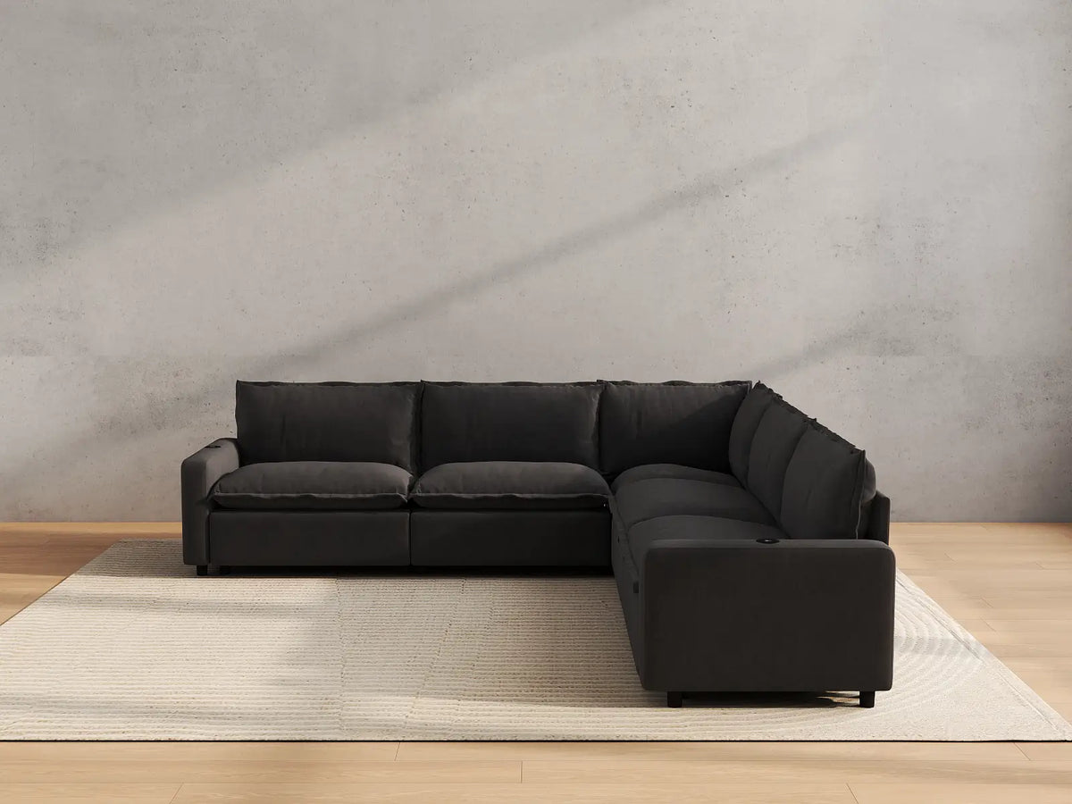 Modular Cero Reclining Sectionals | 5-Piece Grey Linen Grand Estate V-Shaped Sectionals 5-Seater