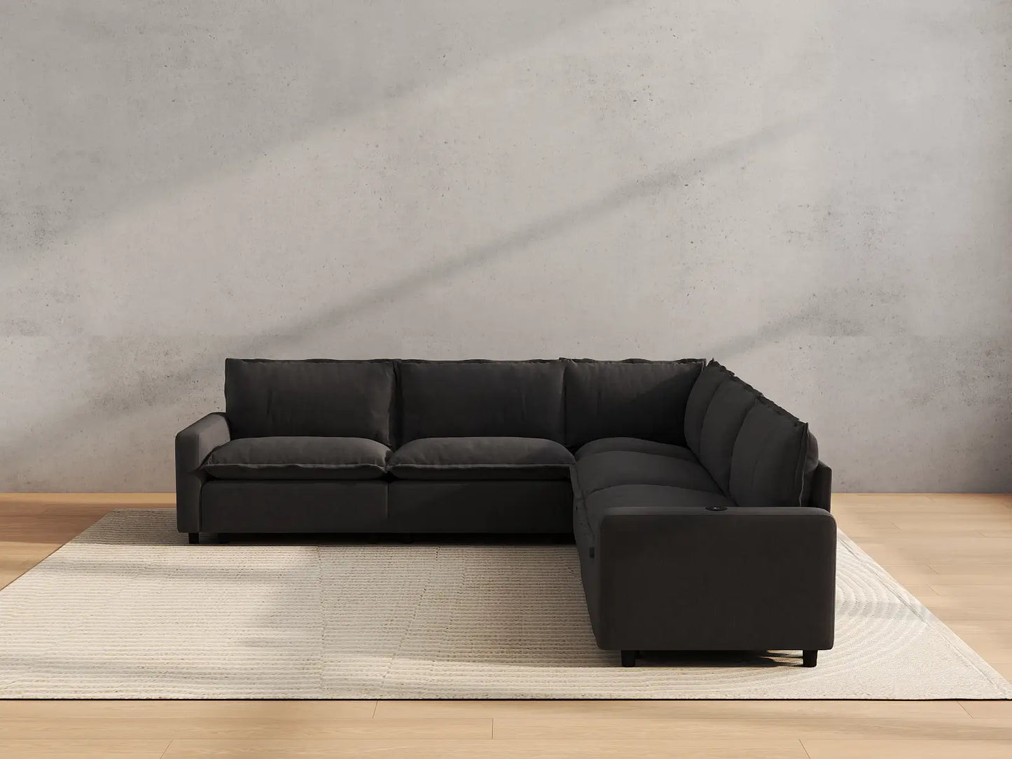 Modular Cero Reclining Sectionals | 5-Piece Grey Linen Grand Estate V-Shaped Sectionals 5-Seater