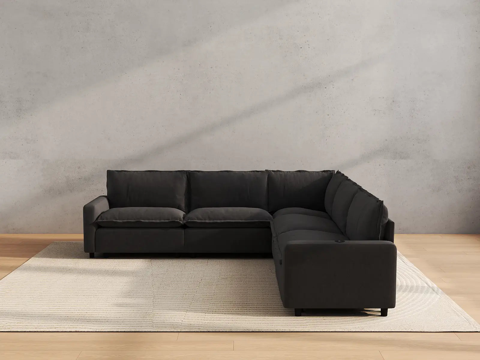 Modular Cero Reclining Sectionals | 5-Piece Grey Linen Grand Estate V-Shaped Sectionals 5-Seater