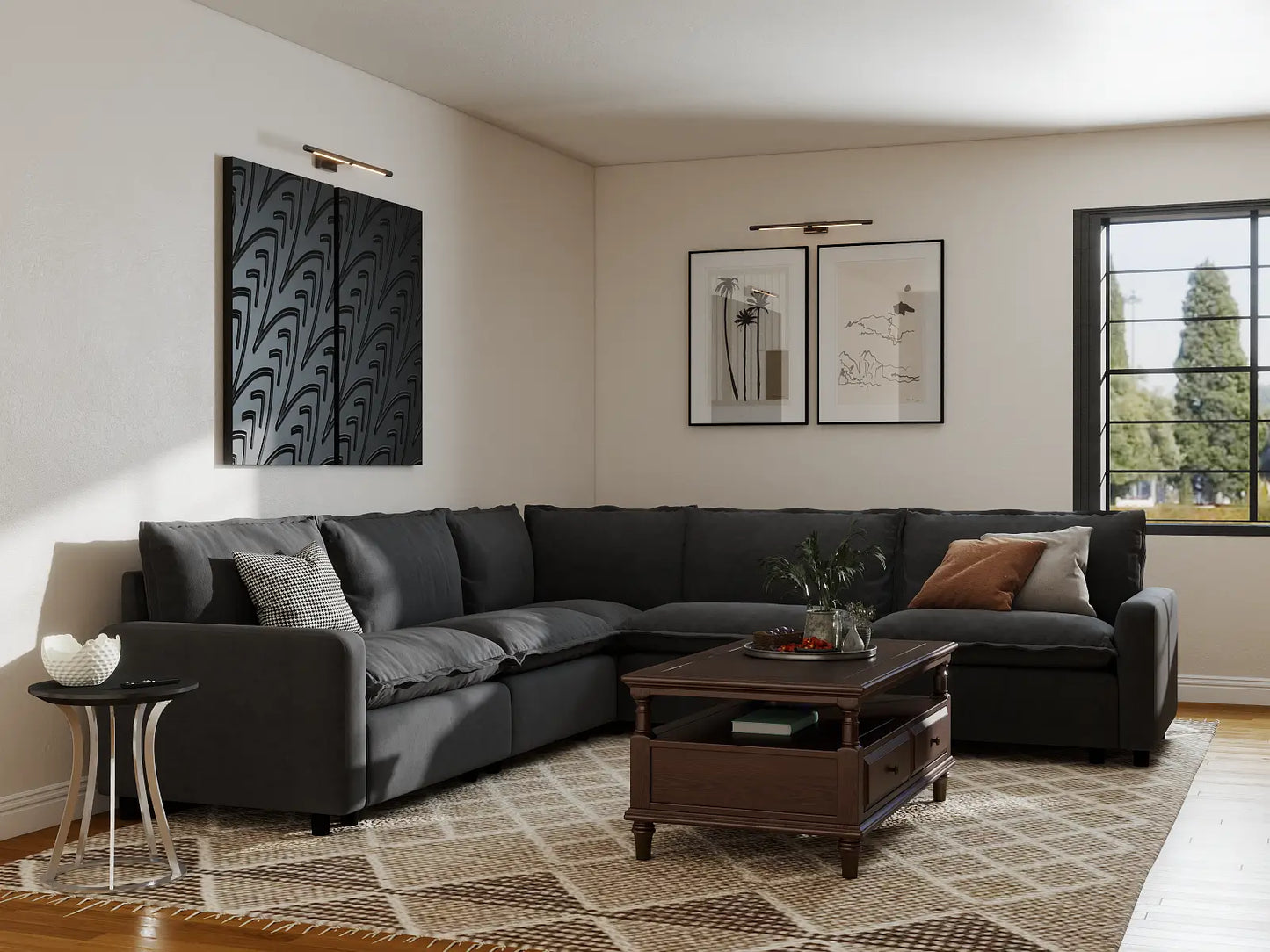 Modular Cero Modular Sectional | 5-Piece Grey Linen Grand Estate V-Shaped Sectionals 5-Seater