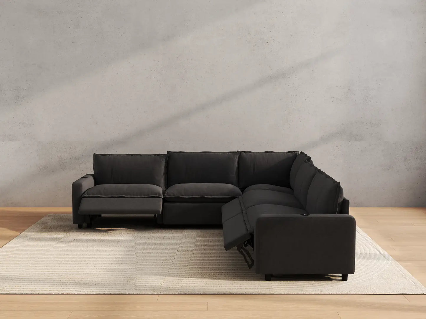 Modular Cero Reclining Sectionals | 5-Piece Grey Linen Grand Estate V-Shaped Sectionals 5-Seater