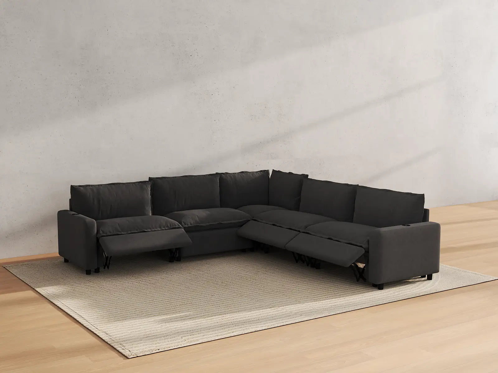 Modular Cero Reclining Sectionals | 5-Piece Grey Linen Grand Estate V-Shaped Sectionals 5-Seater