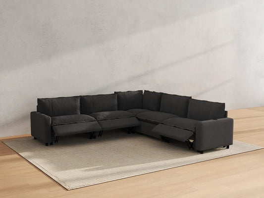 Modular Cero Reclining Sectionals | 5-Piece Grey Linen Grand Estate V-Shaped Sectionals 5-Seater