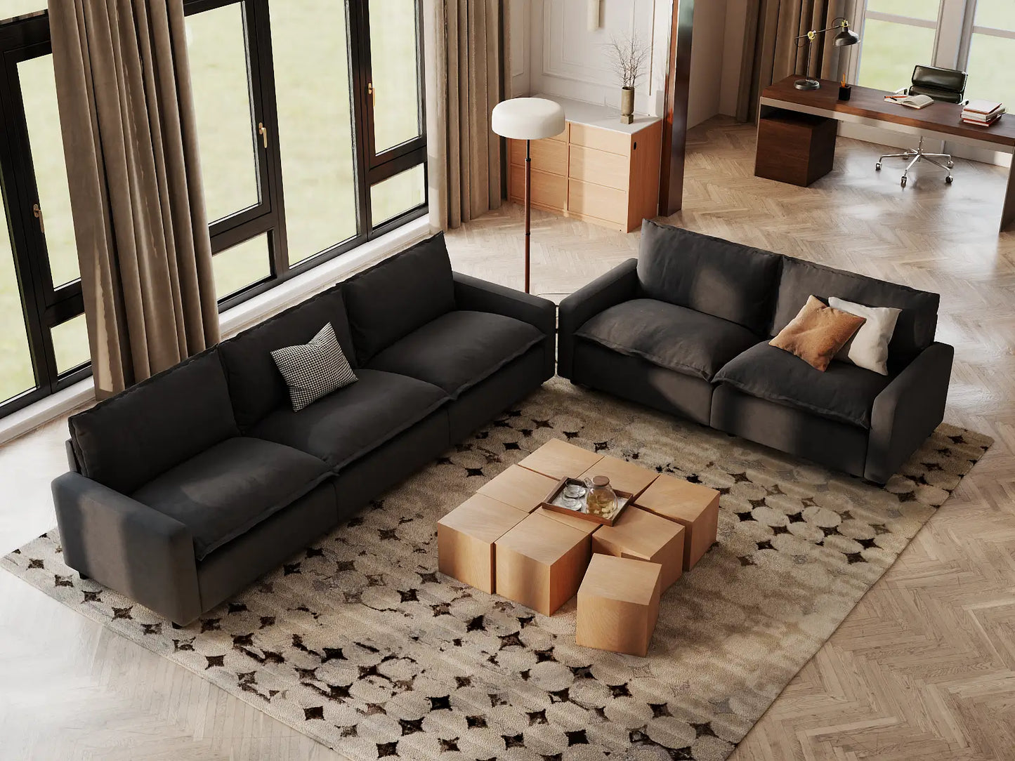 Modular Cero Modular Sectionals | 5-Piece Grey Linen Home Living Corner Sectionals 5-Seater