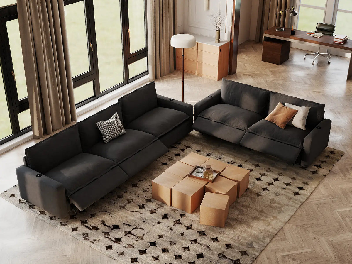 Modular Cero Reclining Sectionals | 5-Piece Grey Linen Home Living Corner Sectionals 5-Seater