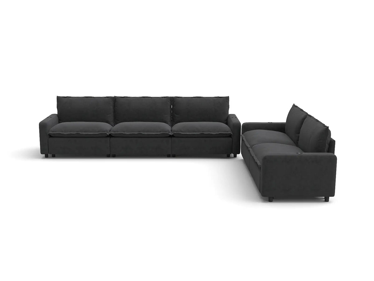 Modular Cero Reclining Sectionals | 5-Piece Grey Linen Home Living Corner Sectionals 5-Seater