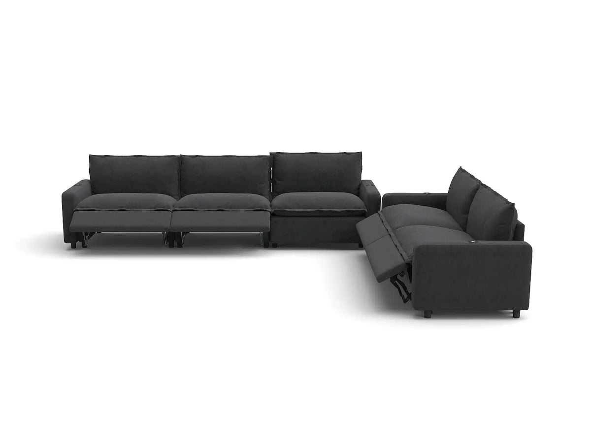 Modular Cero Reclining Sectionals | 5-Piece Grey Linen Home Living Corner Sectionals 5-Seater
