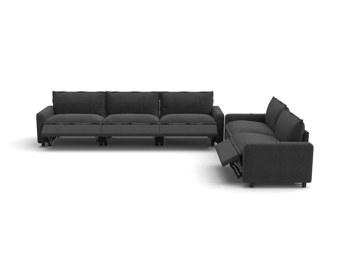 Modular Cero Reclining Sectionals | 5-Piece Grey Linen Home Living Corner Sectionals 5-Seater