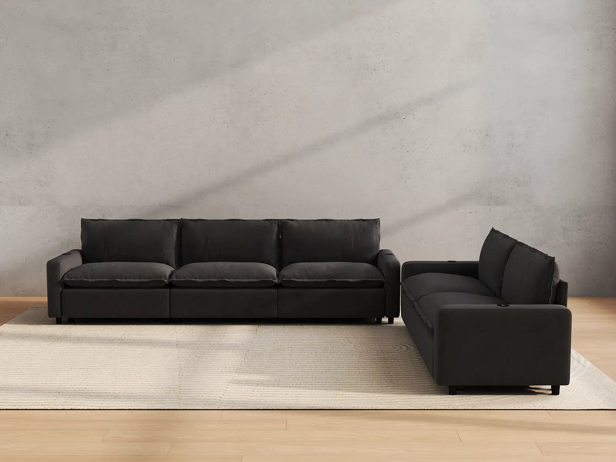Modular Cero Reclining Sectionals | 5-Piece Grey Linen Home Living Corner Sectionals 5-Seater