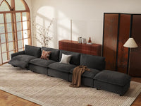 Modular Cero Reclining Sectionals | 5-Piece Grey Linen Home Living Couch Sectionals 4-Seater with 1-Ottoman